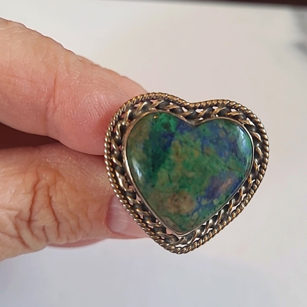 Estate Chrysocolla Azurite Heart Ring